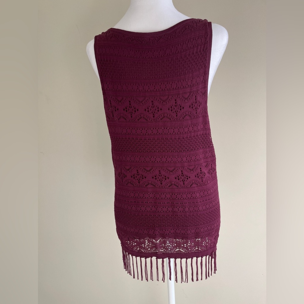 White House Black Market Cabernet Fringe Hem Tank - Picture 3 of 8